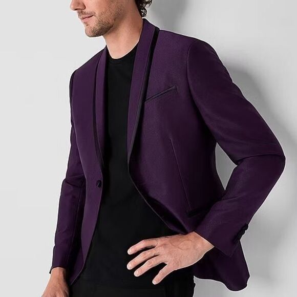jf j.ferrar Deep Purple Blazer with Black Trim - Picture 4 of 5